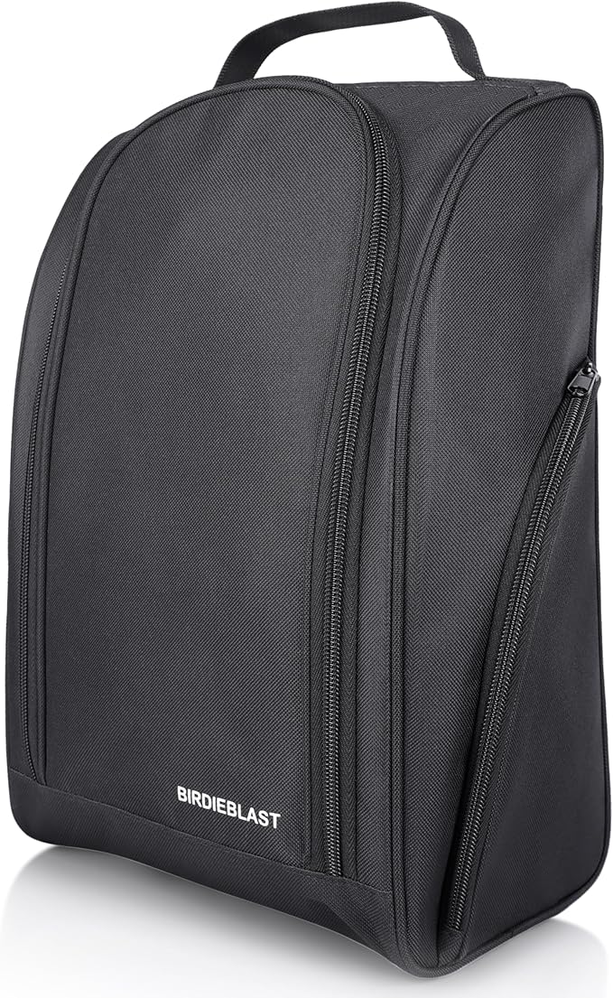Golf Shoe Bag, Zipper Sports Shoe Strap Bag with Side Accessory Pocket for Storing Golf Accessories, Padded Golf Shoe Carry Bags with Clasped Strap Handle (Black)
