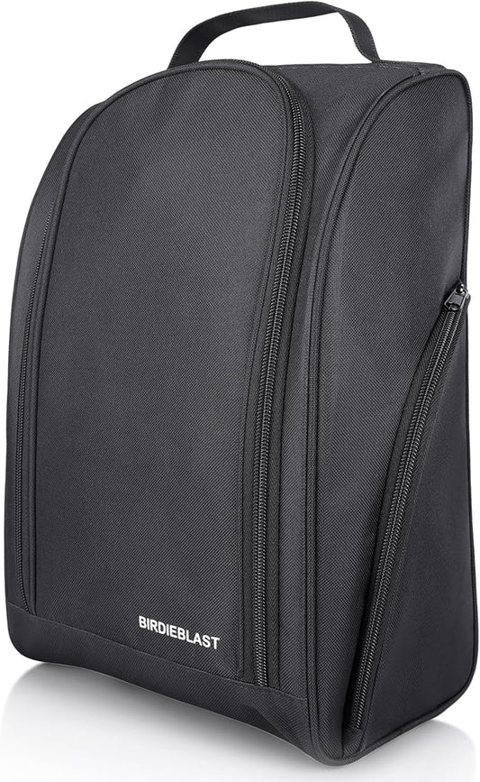 Golf Shoe Bag, Zipper Sports Shoe Strap Bag with Side Accessory Pocket for Storing Golf Accessories, Padded Golf Shoe Carry Bags with Clasped Strap Handle (Black)