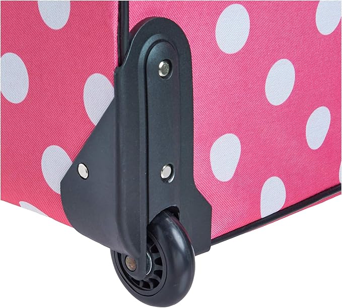 Rockland Vara Softside 3-Piece Upright Luggage Set, Expandable,Lightweight,Telescopic Handle,Wheel, Pink Dots, 20 inches,22 inches,28 inches