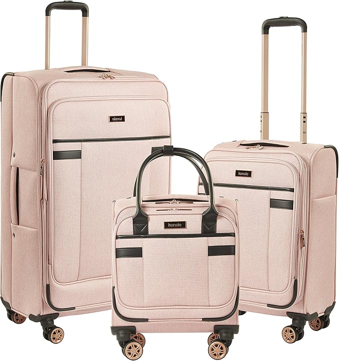 kensie Hudson Softside 3-Piece Spinner Luggage Set, Rose
