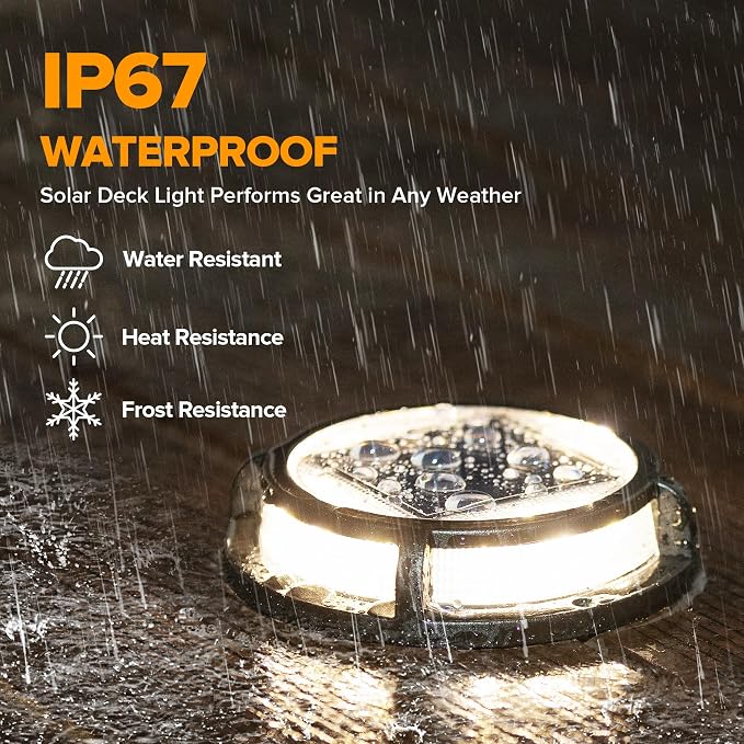 LUTEC 12 Pack Solar Driveway Lights, 12 LEDs IP67 Waterproof Outdoor Solar Dock Driveway Marker Lights for Step, Sidewalk, Pathway, Patio, Garden(Warm White)