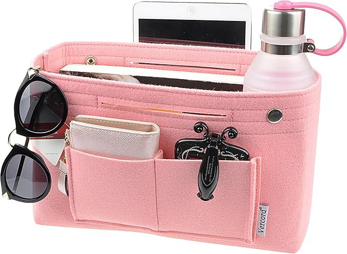 Vercord Felt Purse Tote Organizer Insert Divider Inside Handbag for Women Medium Pink