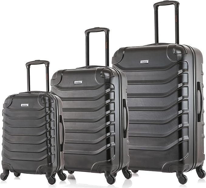 InUSA ENDURANCE Luggage with Spinner Wheels | Spacious Durable Lightweight Hardshell Suitcase, Travel Sets with Handle and Trolley | (20in, 24in, 28in) 3 Piece Luggage Set | Black