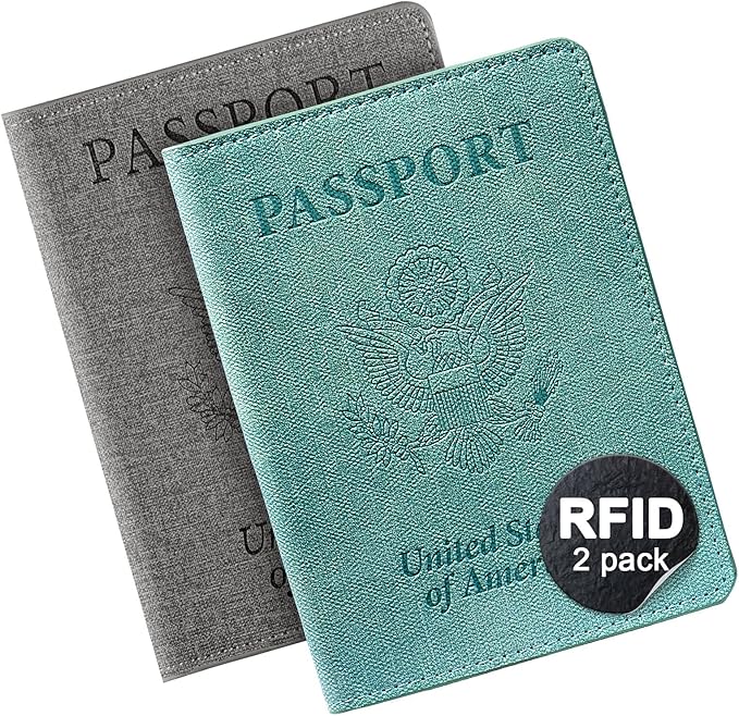 VIDIVICI Unisex 2pk RFID Passport And Vaccine Card Holder Combo,Passport Holder-Black&Light Blue | 2pk, RFID, Passport Holder