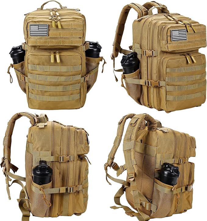 LHI Military Tactical Backpack for Men and Women 45L Army 3 Days Assault Pack Bag Large Rucksack with Molle System - Khaki
