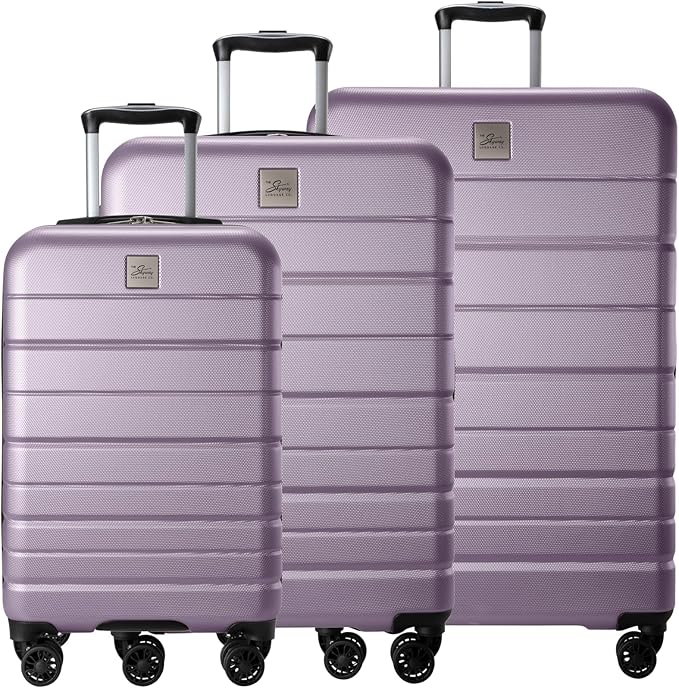 Skyway Epic 2.0 Hardside Lightweight and Durable ABS Shell Luggage, Spacious with 8-Wheel Spinners, Comfort Grip with Telescoping Handle, Men and Women, Silver Lilac, 3-Piece Set (20,24, 28)