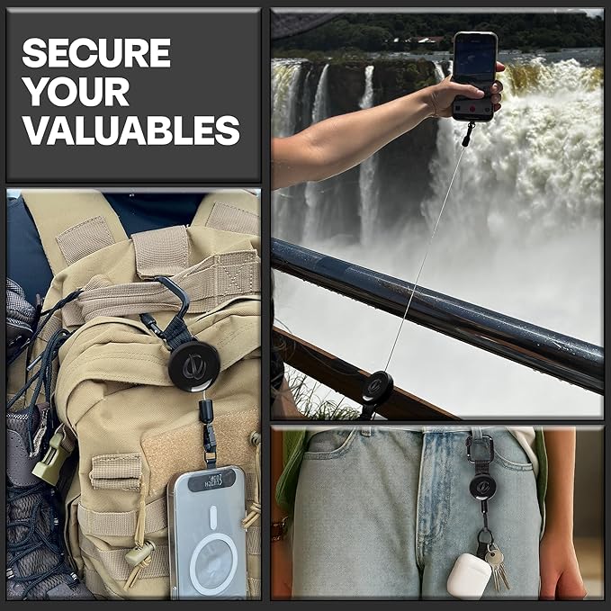 ClutchLoop Anti-Theft Phone Tether - Universal Adhesive Anchor, Retractable Steel Line and Locking Carabiner