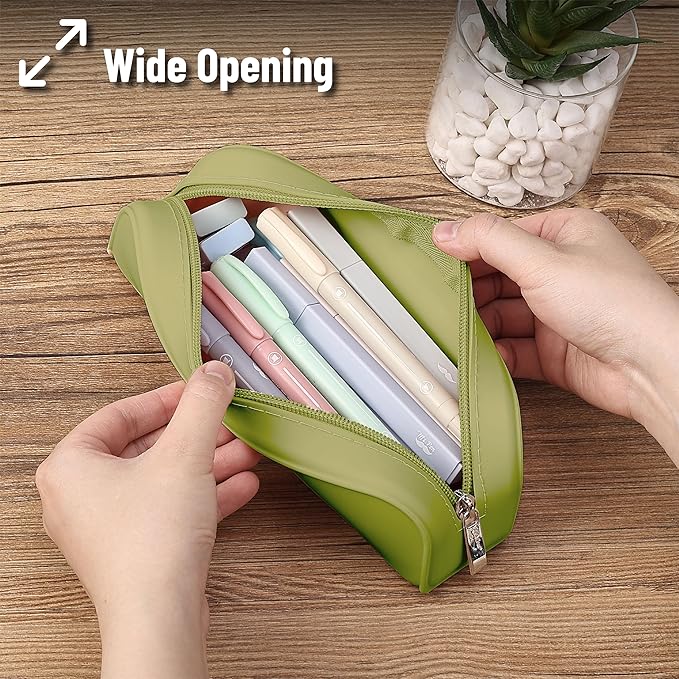 Mr. Pen- Olive Green Silicone Pencil Pouch, Aesthetic Design, Small Size, Multipurpose Makeup Bag