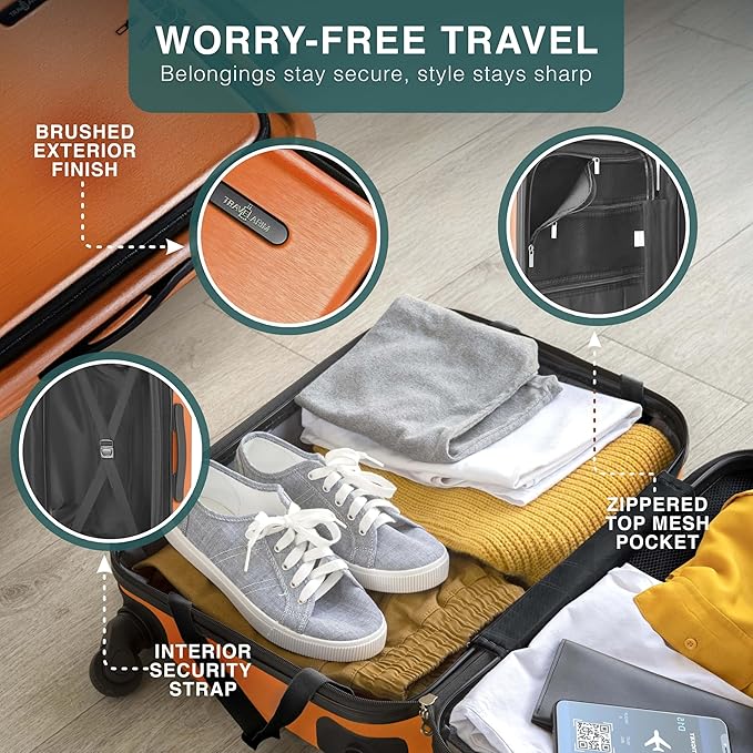 Luggage Sets 3 Piece, 20 Inch Carry on Luggage and 24 Inch Suitcases with Wheels Spinner, Durable Hard Shell Suitcase Set, Expandable Travel Suitcase, Orange