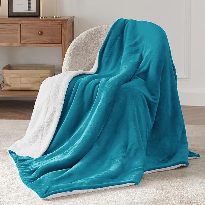 Bedsure GentleSoft Sherpa Fleece Throw Blanket for Couch, Non-Heated, Thick and Warm Throw for Women and Men, Soft Fuzzy Plush Blanket for Winter, Teal, 50x60 Inches