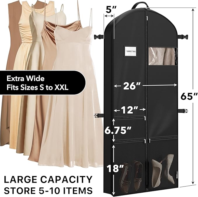 Simple Houseware 65'' Travel Garment Bag with Pockets for Suits, Dresses, Coats, Tuxedos, Heavy Duty 300D Polyester