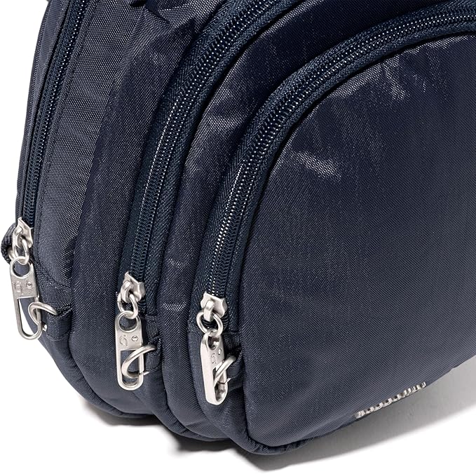 Baggallini Securtex® Anti-Theft Multi Zip Sling - Lightweight 8.6"x15.2" Travel Bag with Locking Zippers & RFID Protection