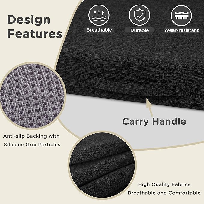 AddGrace Recliner Cushions for Elderly Thick Seat Cushion 20"x20"x4" Chair Pads with Non Slip Backing and Washable Cover for Couch Armchair Chairs Black