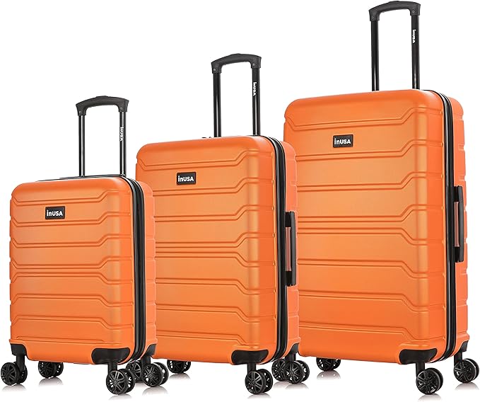 InUSA TREND Luggage with Spinner Wheels | Durable Lightweight Hardshell Suitcase,Travel sets with Handle and Trolley | (20in, 24in, 28in) 3 Piece Set | Orange