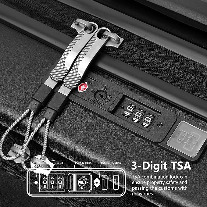 Luggage Sets 2 Piece, Carry On Luggage with Front Pocket & USB Port and 28 Inch Expandable Checked Luggage, Hybrid Soft Front & Hard Shell Suitcases with Spinner Wheels & TSA Lock, Black