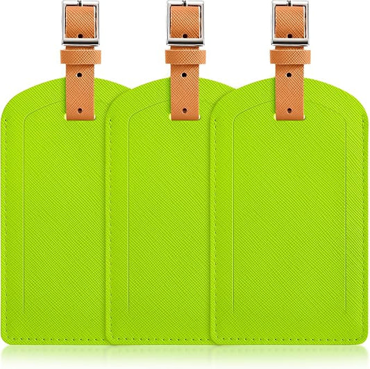 3 Pack Luggage Tags for Suitcases, TSA Approved Bag Tags, Baggage Tags with Privacy Protection, Travel Essentials Luggage Accessories, Neon Green & Brown
