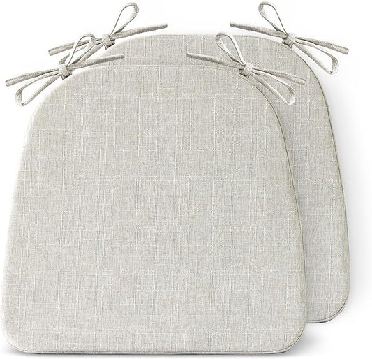 Chair Cushions for Dining Chairs Set of 2, Non Slip Kitchen Chair Pads, 17" x 16" x 2", Indoor Dining Chair Cushions with Ties, D-Shaped Seat Cushions for Kitchen Chairs, Beige