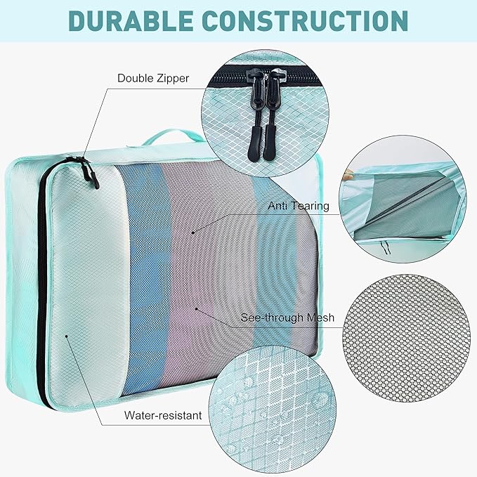 8-Piece Packing Cubes for Travel, 2026 Upgraded Durable Zippers & Reinforced Mesh, Complete Luggage Organizer Set with Shoe/Toiletry/Laundry Bags, 4 Sizes for Suitcase, Men Women, Lake Blue