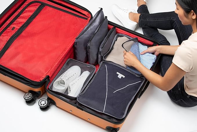Brookstone Packing Cubes - 6 Piece Compression Packing Cubes for Travel Essentials - Luggage Sets Cube Storage Organizer Bags, Size One Size, Dark Grey