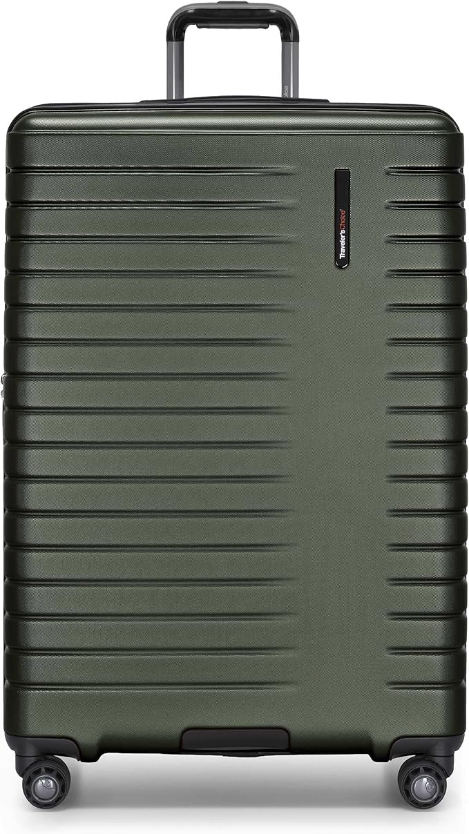 Traveler's Choice Archer Polycarbonate Hardside Spinner Luggage Set, Tie Down Straps, Green, Checked 29-Inch