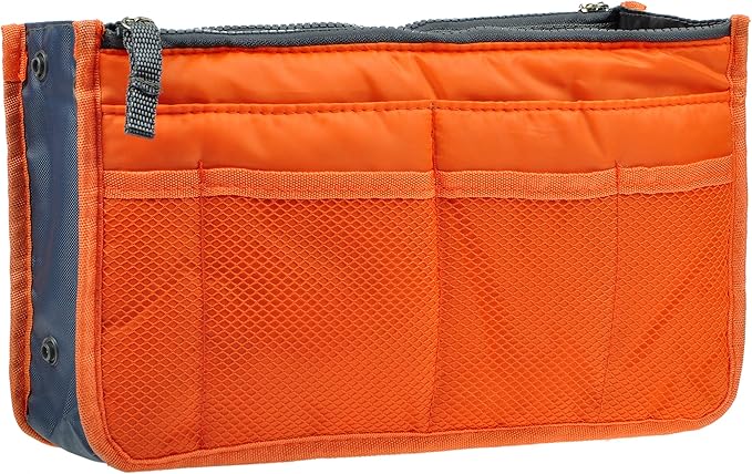 Vercord Purse Organizer Insert for Handbags Bag Organizers Inside Tote Pocketbook Women Nurse Nylon 13 Pockets Orange Small