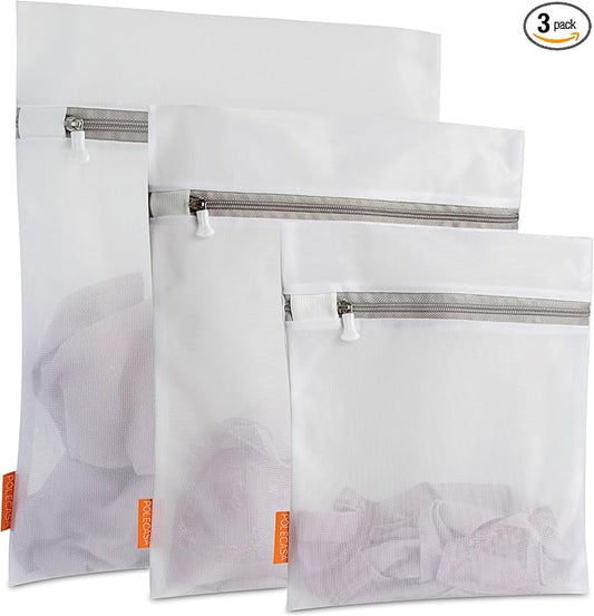 Polecasa 3Pcs Mesh Laundry Bags with Sturdy Zipper, Even Mesh Holes, Variety Sizes for all Your Delicates, Lingerie, Bras, Baby Clothes -Travel Essentials (1 Large, 1 Medium, 1 Small)