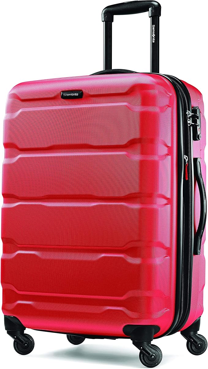Samsonite Omni PC Hardside Expandable Luggage with Spinner Wheels, Checked-Medium 24-Inch, Red