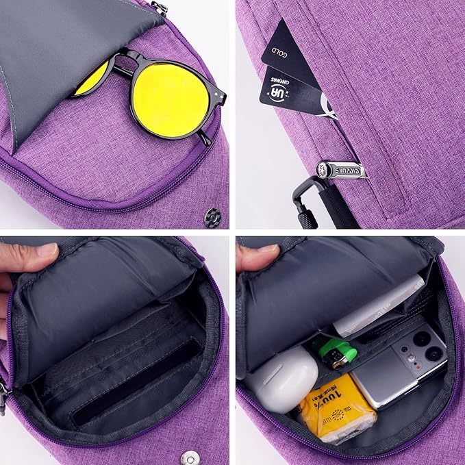 WATERFLY Tiny Crossbody Sling Backpack Anti Theft Backpack for Traveling Chest Shoulder Bag (Purple)