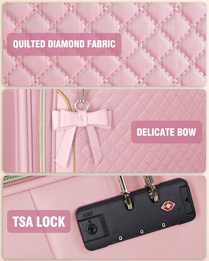 Carry On Luggage 22x14x9 Airline Approved, 20 Inch Softside Suitcase with 4 Pcs, Lightweight Luggage for Women with TSA Lock and 4 Spinner Wheels, Soft Side Carry-on Suitcases for Travel, Pink