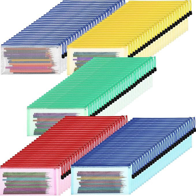 Harloon 150 Pack Pencil Pouch Bulk Gifts Back to School Mesh Zipper Pencil Cases 9.5 x 4.5 Inch Small Clear Holder Storage Multipurpose Cosmetics Toiletry Bags for Office Bill Travel(5 Colors)
