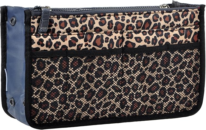 Vercord Purse Organizer Insert for Handbags Bag Organizers Inside Tote Pocketbook Women Nurse Nylon 13 Pockets Leopard Medium