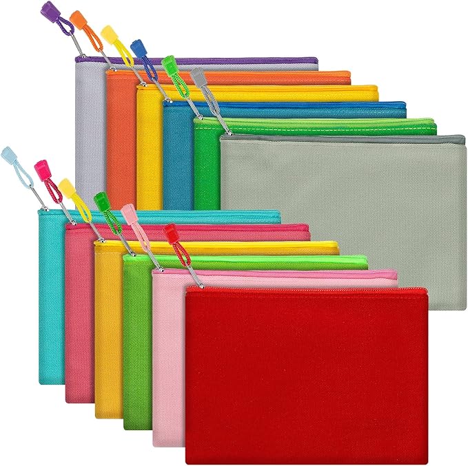 12 Pack DIY Craft Cotton Canvas Bag, Multi-Purpose Cosmetic Bag Makeup Pouches with Zipper Travel Toiletry Bag Pen Pencil Bag (Multicolor, L) (D003)