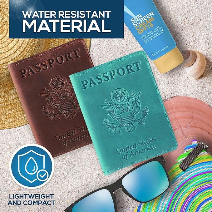Ciana Passport Holder for Travel – PU Leather Passport Cover and Card Holder for Men & Women – Slim Passport Holder with Card Protector Slot, Travel Must Haves (Brown and Turquoise)