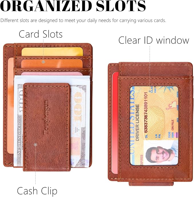 Toughergun Slim Wallet for Men RFID Blocking Money Clip, Minimalist Front Pocket Credit Card Holder, Magnetic Thin Mens Wallets with ID Window