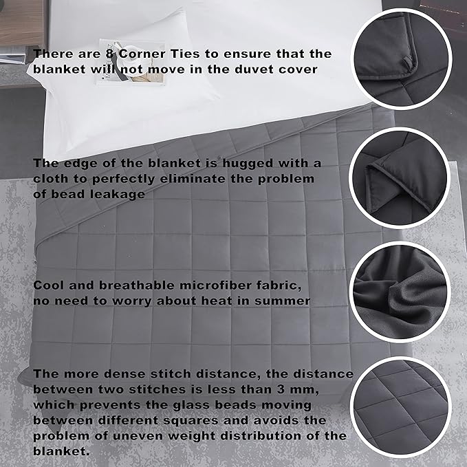 Soft Thick Weighted Blanket (Dark Grey,60"x80"-20lbs) Queen Size Cooling BreathableMicrofiber Material with Glass Beads Big/Heavy Blanket for Adult All-Season Summer Fall Winter