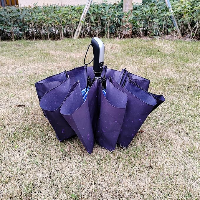 TradMall Travel Umbrella Windproof with 46 Inches Large Canopy 10 Reinforced Fiberglass Ribs Ergonomic Handle Auto Open & Close, Starry Sky