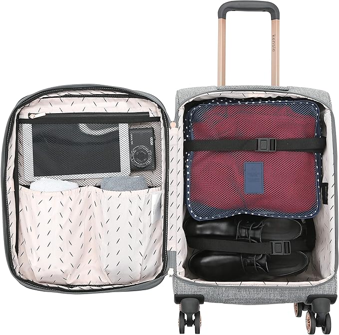 kensie Hudson Softside 3-Piece Spinner Luggage Set, Heather Gray