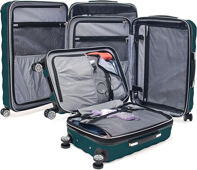 Kenneth Cole REACTION Diamond Tower Collection Lightweight Hardside Expandable 8-Wheel Spinner Travel Luggage, Deep Teal, 3-Piece Set (20", 24", & 28")