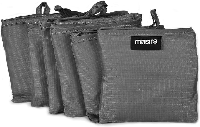 Masirs Reusable Grocery Bag (6-PACK | GREY) - Reusable Ripstop Bags - Large, Strong Eco Friendly Bags - Foldable Shopping Bag - For Kitchen, Grocery & More - Packable Shopping Bag