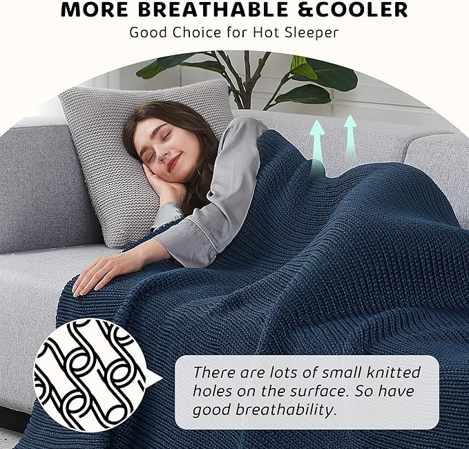 L'AGRATY Knitted Weighted Blanket - 60"x80" 15lbs Cooling Chunky Knit Heavy Blanket for Adults Braided Crochet Throw Thick Cable Yarn Knit Decorative No Beads Evenly Weighted Machine Washable