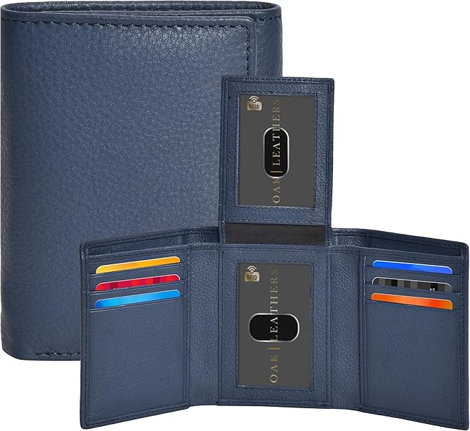 Real Leather Mens Trifold Wallet RFID Blocking Slim Minimalist Front Pocket - Thin & Stylish with ID Window in Gift Box