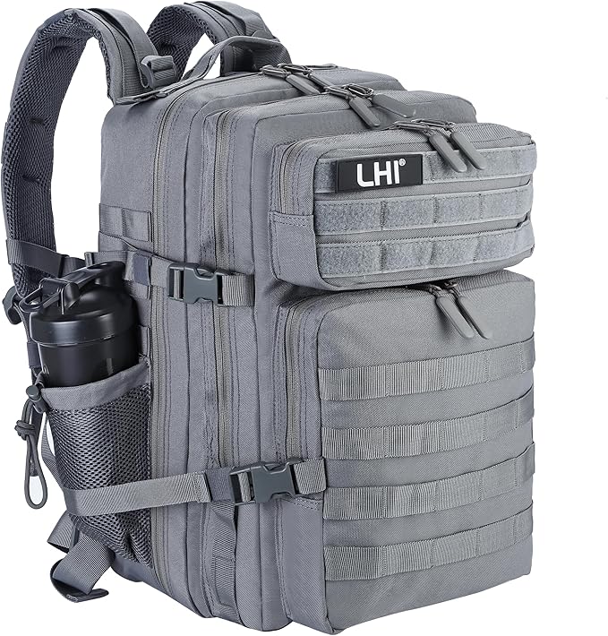 LHI Military Tactical Backpack for Men and Women 45L Army 3 Days Assault Pack Bag Large Rucksack with Molle System - Grey