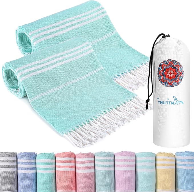 2 Pack Turkish Beach Towels Quick Dry Sand Free Oversized Bath Pool Swim Towel Extra Large XL Blanket Adult Travel Cruise Accessories Must Haves Clearance Stuff Necessities Vacation Essentials