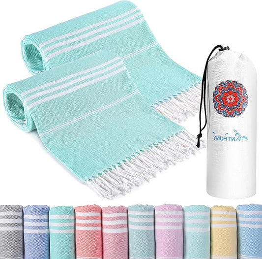 2 Pack Turkish Beach Towels Quick Dry Sand Free Oversized Bath Pool Swim Towel Extra Large XL Blanket Adult Travel Cruise Accessories Must Haves Clearance Stuff Necessities Vacation Essentials