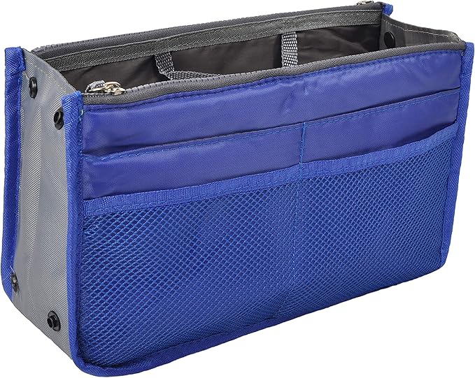 Vercord Purse Organizer Insert for Handbags Bag Organizers Inside Tote Pocketbook Women Nurse Nylon 13 Pockets Royal Blue Small