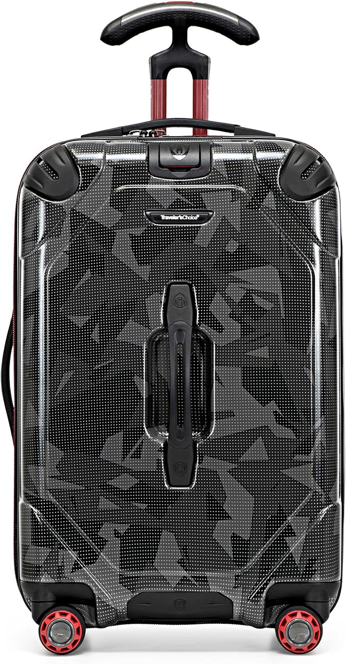 Traveler's Choice Maxporter II Polycarbonate Hardside Trunk with Spinner Wheels, Gray Camo, 22-Inch Carry-on Luggage
