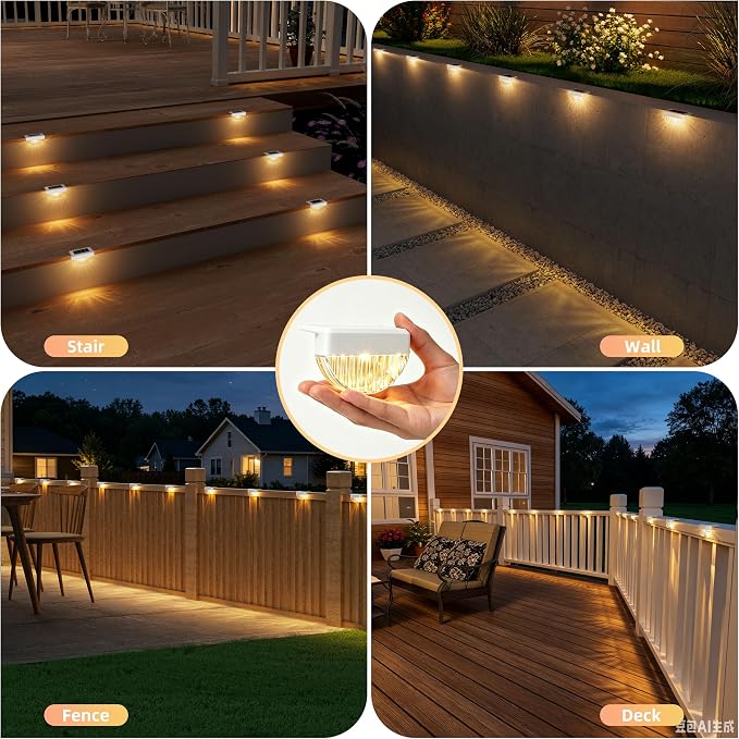 VOLISUN 8 Pack Solar Deck Lights Outdoor, Warm White LED Solar Step Lights for Outside, Waterproof Fence Light for Patio, Deck, Stairs, Yard, Pool and Porch (White)