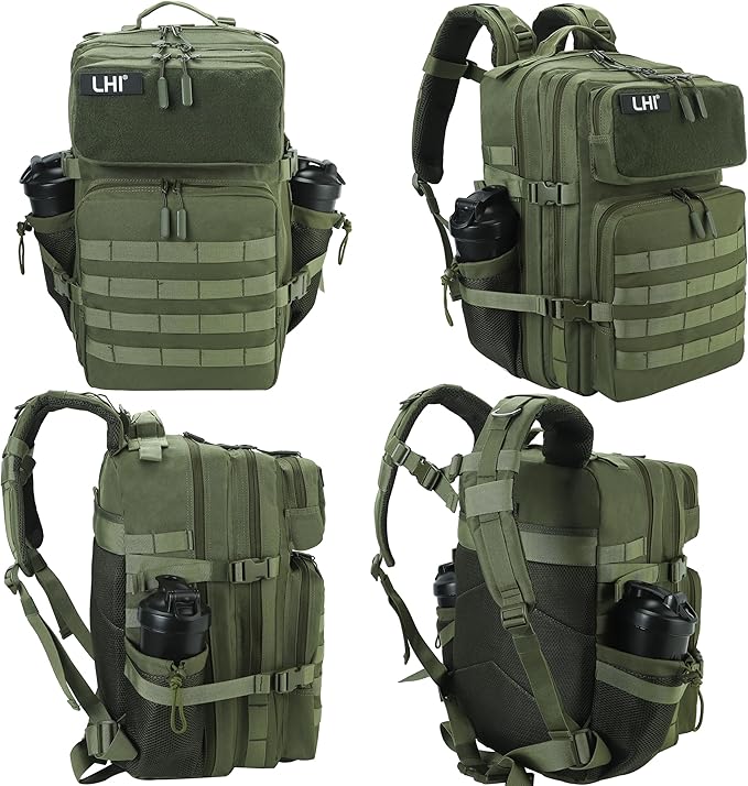 LHI Military Tactical Backpack for Men and Women 45L Army 3 Days Assault Pack Bag Large Rucksack with Molle System - Green