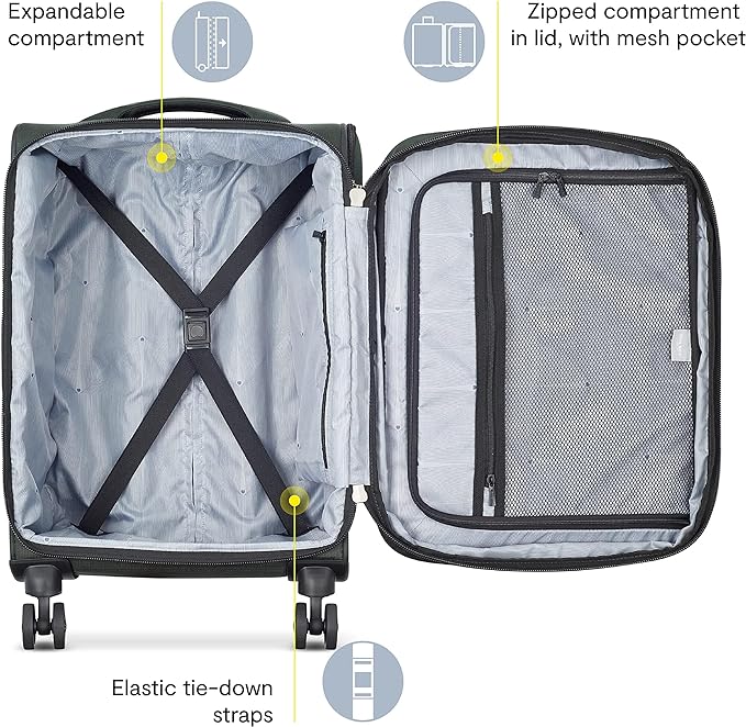 DELSEY PARIS Sky Max 2.0 Softside Expandable Luggage with Spinner Wheels, Green, 2-Piece Set (21/Duffle)