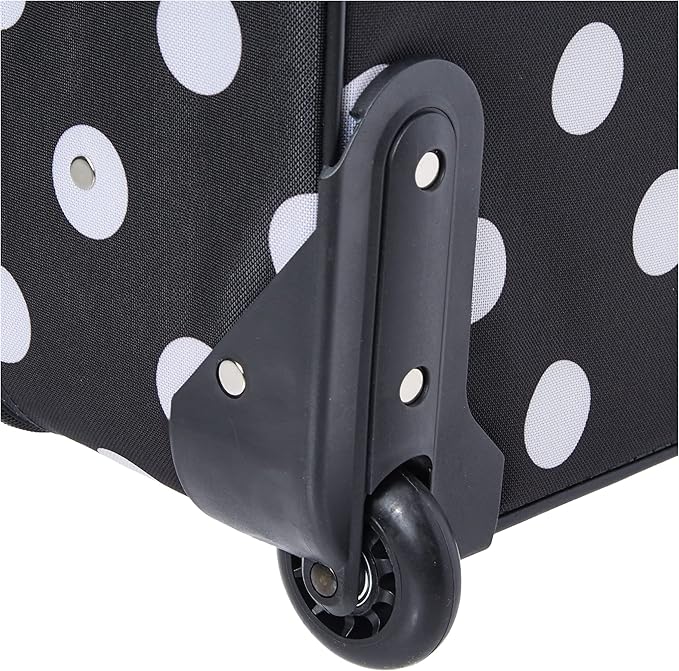 Rockland Fashion Softside Upright Luggage Set,Expandable, Telescopic Handle, Wheel, Black Dot, 2-Piece (14/19)